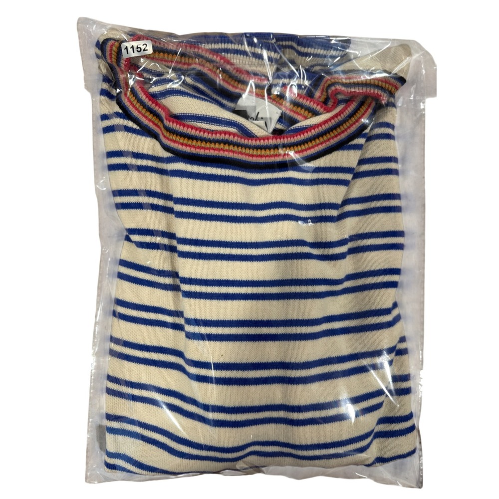 Cabi Striped Knit Sweater XL Blue Cream Rainbow Trim Coastal Preppy Aesthetic - Picture 7 of 7